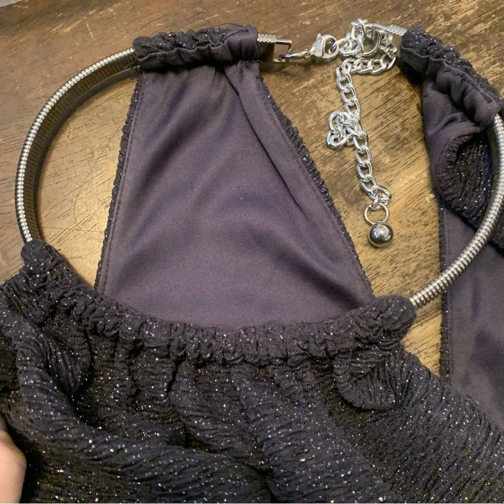 Eliza J Halter Dress Size 6 Color Metallic Gray with Shimmer and Silver Hardware